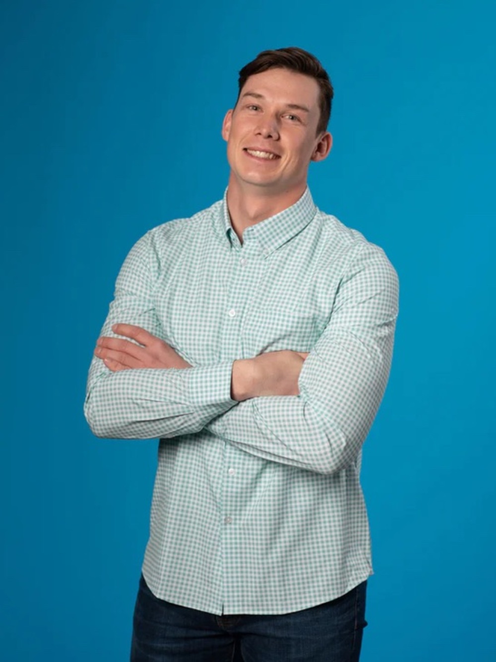 Wrinkle Free Men's Mint Green Check Button-Down Shirt